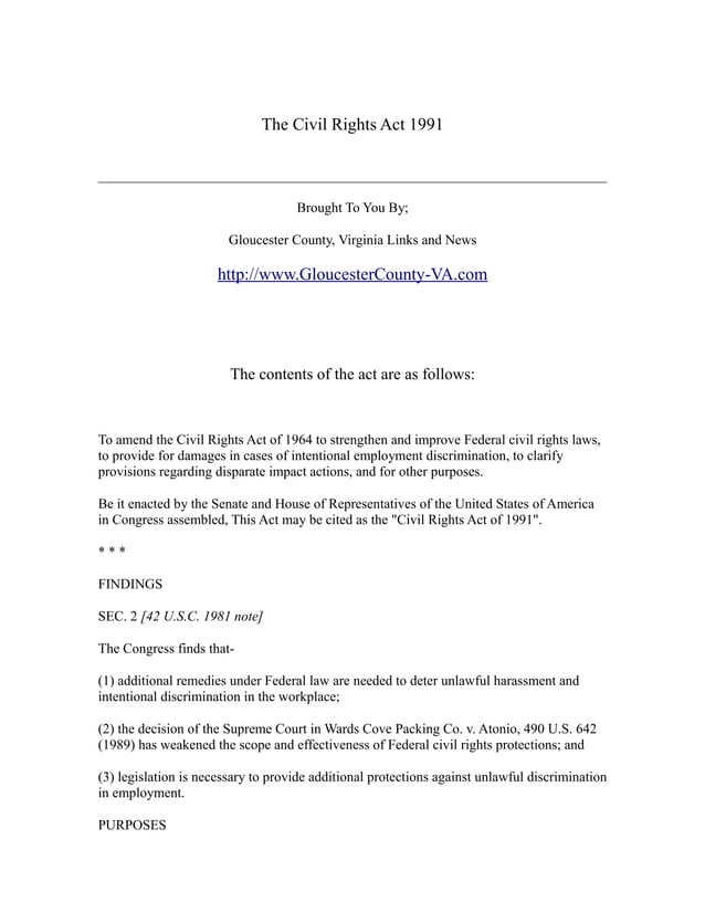 The Civil Rights Act 1991 | PDF