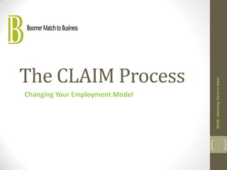 The CLAIM Process




                                 BM2B - Matching Talent to Need
Changing Your Employment Model




                                        1
 