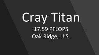 Cray Titan
17.59 PFLOPS
Oak Ridge, U.S.
 
