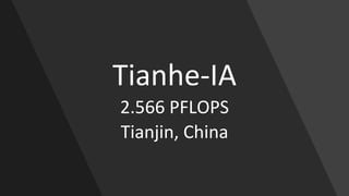Tianhe-IA
2.566 PFLOPS
Tianjin, China
 