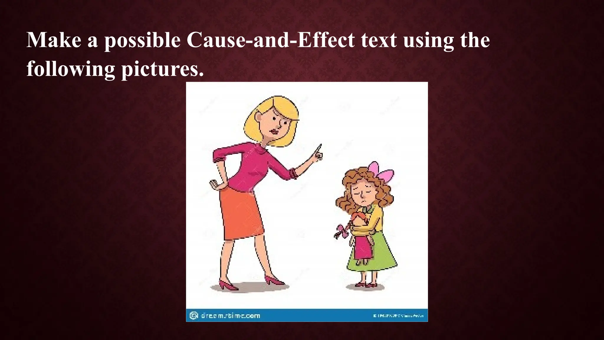 Make a possible Cause-and-Effect text using the
following pictures.
 