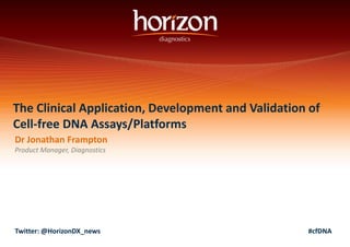 The Clinical Application, Development and Validation of 
Cell-free DNA Assays/Platforms 
Dr Jonathan Frampton 
Product Manager, Diagnostics 
Twitter: @HorizonDX_news #cfDNA 
 