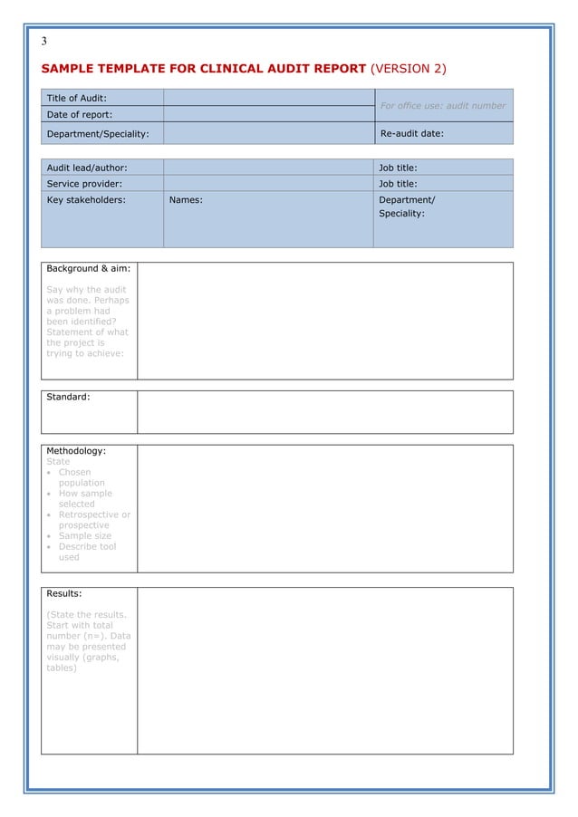 THE CLINICAL AUDIT REPORT FORMAT By Dr.Mahboob Khan Phd | PDF