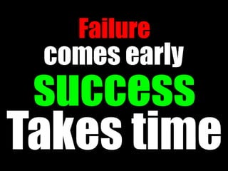 Failure
 comes early
 success
Takes time
 