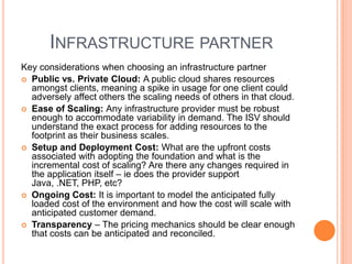 New MetricsThe SaaS business model has a number of metrics that are quite different than the measures of a traditional software business and are instrumental in managing and monitoring top line health.Committed Monthly Recurring Revenue (CMRR) – the monthly revenue under contract, or booked revenue by month.Customer Acquisition Cost (CAC) – in the world of SaaS where software is not 100% gross margin, the cost of acquiring each new customer must be measured carefully to ensure that each customer is indeed profitable rather than digging into a hole of unprofitable customer contracts.Churn – the rate at which customers defect away from your oering. Increasing retention is often more important than adding new customers as there is no new CAC associated with retaining an existing account, making them more profitable.Customer Lifetime Value (LTV) – the total value of an average customer over the expected duration of the relationship. This number must exceed the CAC + the total cost of application delivery in order to break even on a unit basis.Cost of Goods Sold (COGS) – the ongoing cost of delivering the application to subscribers. This includes incremental hardware, storage, bandwidth, etc.. costs for each additional tenant and associated end user.