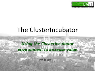 The ClusterIncubator Using the ClusterIncubator environment to increase value  28-6-2010 Pim de Bokx | pim@bvit.net | http://www.linkedin.com/in/pimdebokx Pim de Bokx 