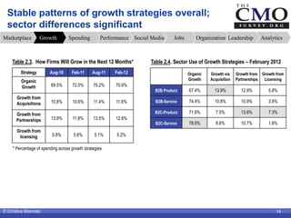 Stable patterns of growth strategies overall;
  sector differences significant
Marketplace         Growth        Spending ...