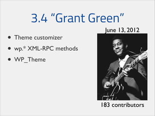 3.5 “Elvin Jones”
• WP_Image_Editor	

• switch_to_blog()	

• Underscore/Backbone	

• WP_Comment_Query and

December 11, 20...