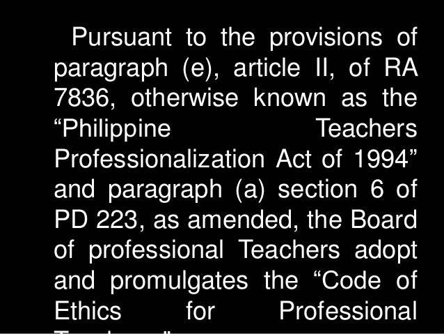 The Code Of Ethics For Professional Teachers The Code Of Ethics For Professional Teachers