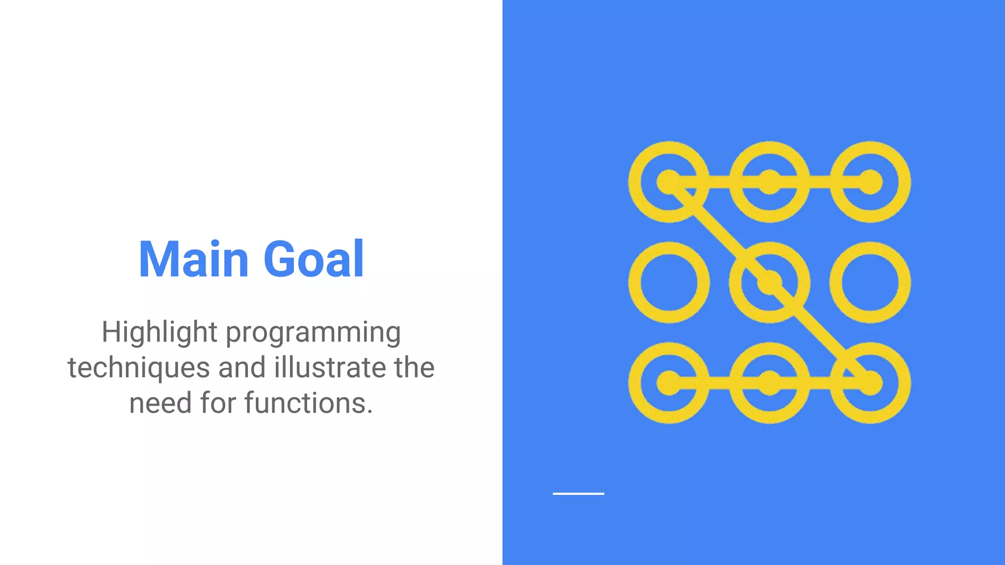 Confidential & ProprietaryConfidential & Proprietary
Main Goal
Highlight programming
techniques and illustrate the
need for functions.
 