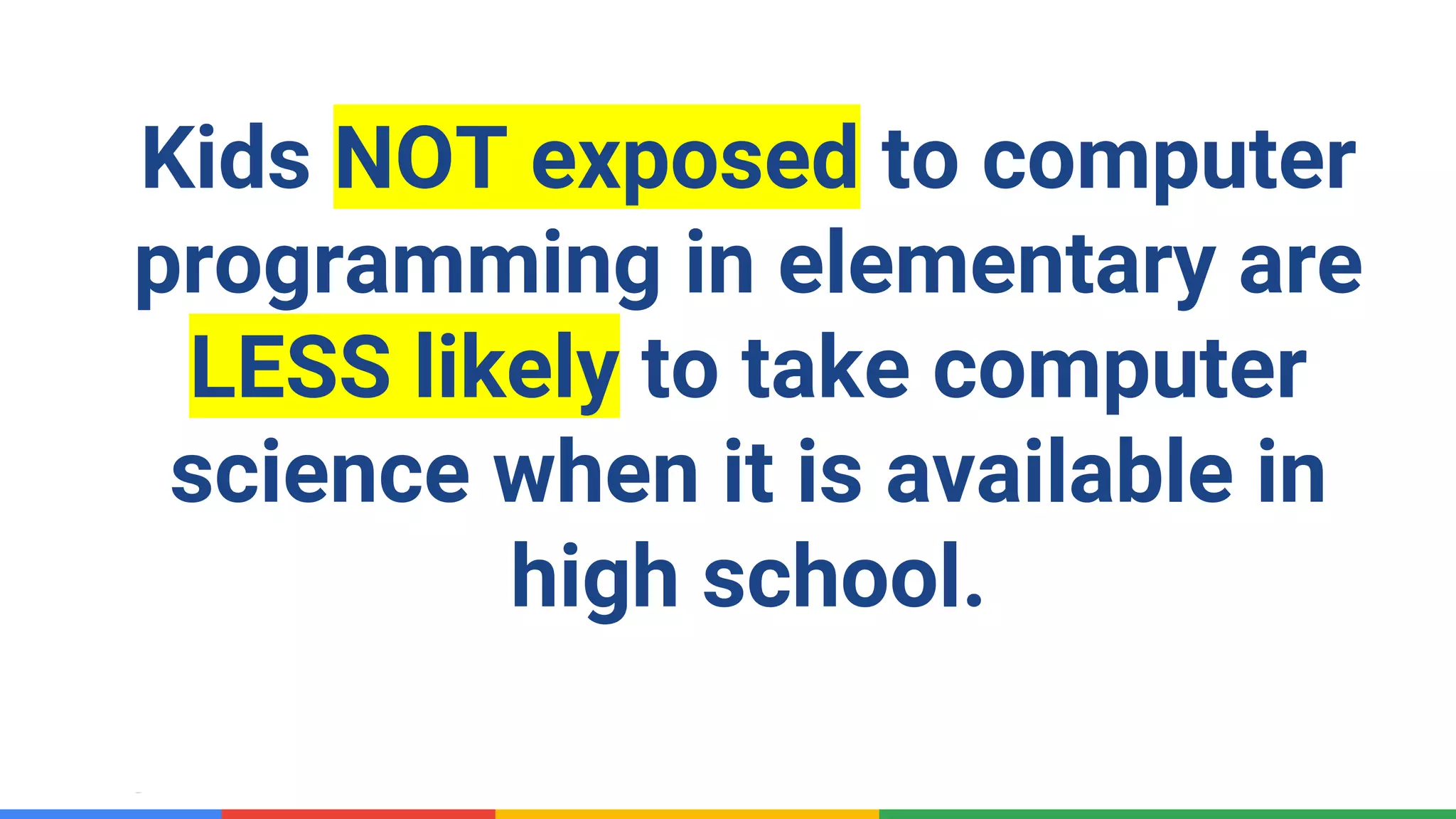Confidential & Proprietary
Kids NOT exposed to computer
programming in elementary are
LESS likely to take computer
science when it is available in
high school.
 