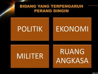 BIDANG YANG TERPENGARUH
PERANG DINGIN
POLITIK EKONOMI
MILITER
RUANG
ANGKASA
 