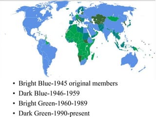 • Bright Blue-1945 original members
• Dark Blue-1946-1959
• Bright Green-1960-1989
• Dark Green-1990-present
 