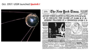 Oct. 1957: USSR launched Sputnik I
 