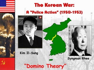 The Korean War:
A “Police Action” (1950-1953)

Kim Il-Sung
Syngman Rhee

―Domino Theory‖

 