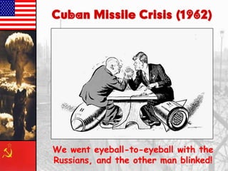 Cuban Missile Crisis (1962)

We went eyeball-to-eyeball with the
Russians, and the other man blinked!

 