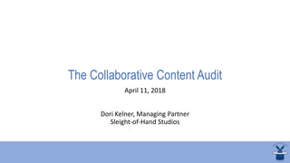 The Collaborative Content Audit
April 11, 2018
Dori Kelner, Managing Partner
Sleight-of-Hand Studios
 