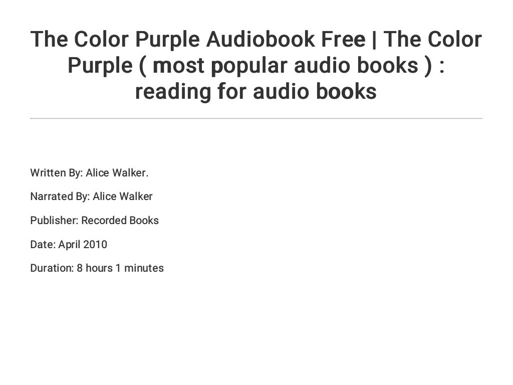 The Color Purple Audiobook Free | The Color Purple ( most popular aud…