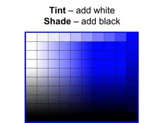 Tint  – add white Shade  – add black 