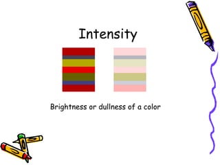 Intensity 
Brightness or dullness of a color 
 