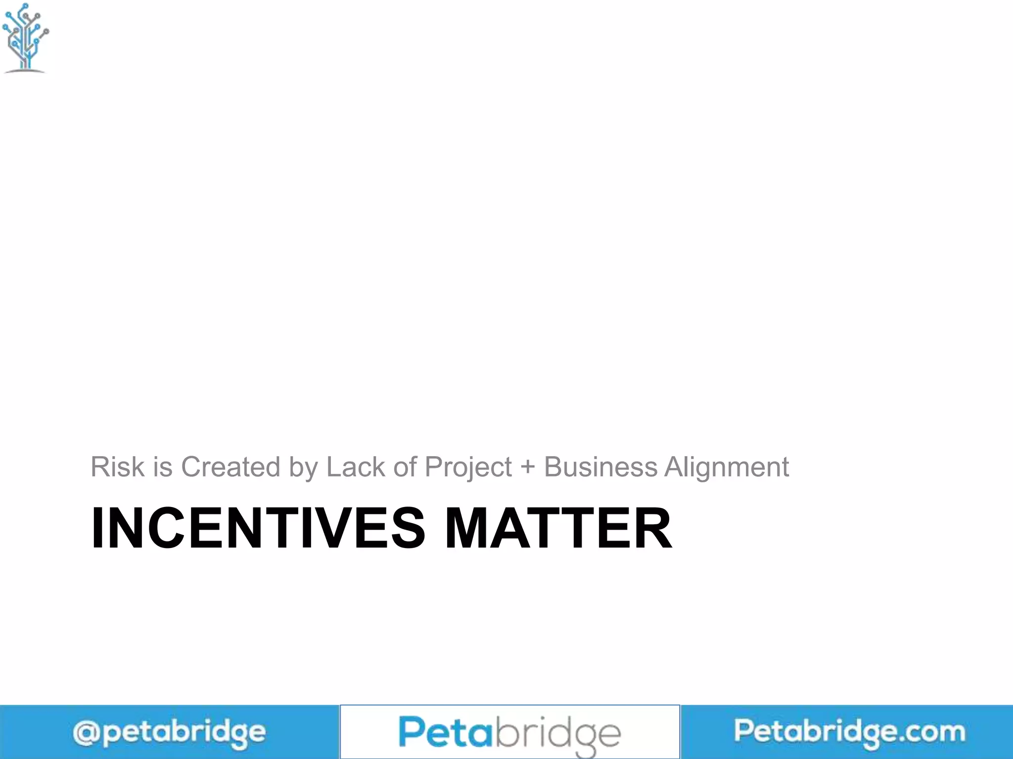 INCENTIVES MATTER
Risk is Created by Lack of Project + Business Alignment
 
