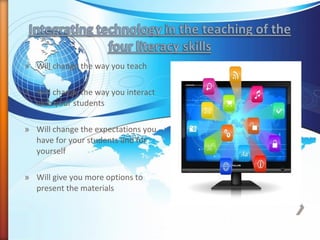 » Will change the way you teach
» Will change the way you interact
with your students
» Will change the expectations you
have for your students and for
yourself
» Will give you more options to
present the materials
 