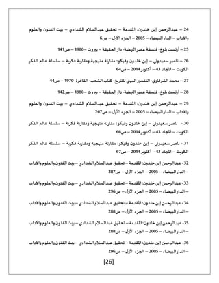 [26]
24
–
‫املقدمة‬ :‫ن‬‫خلدو‬ ‫إبن‬ ‫عبدالرحمن‬
–
‫الشدادي‬ ‫عبدالسالم‬ ‫تحقيق‬
–
‫والعلوم‬ ‫ن‬‫الفنو‬ ‫بيت‬
‫واآلداب‬
–
‫البيضاء‬‫الدار‬
–
2005
–
‫ل‬‫األو‬ ‫الجزء‬
–
‫ص‬
6
25
–
‫بلوخ‬ ‫أرنست‬
-
‫النهضة‬‫عصر‬ ‫فلسفة‬
-
‫الحقيقة‬‫دار‬
–
‫بيروت‬
–
1980
–
‫ص‬
141
26
–
‫سعيدوني‬‫ناصر‬
–
‫فكرية‬ ‫ومقاربة‬ ‫منهجية‬ ‫مقارنة‬ :‫وفيكو‬ ‫ن‬‫خلدو‬ ‫إبن‬
–
‫الفكر‬ ‫عالم‬ ‫سلسلة‬
‫الكويت‬
–
‫املجلد‬
43
–
‫أكتوبر‬
2014
–
‫ص‬
64
27
–
‫ي‬‫الشرقاو‬‫محمد‬
-
‫للتاريخ‬ ‫الديني‬‫التفسير‬
-
‫الشعب‬ ‫كتاب‬
-
‫القاهرة‬
-
1970
–
‫ص‬
44
28
–
‫بلوخ‬ ‫أرنست‬
-
‫فلسفة‬
‫النهضة‬‫عصر‬
-
‫الحقيقة‬‫دار‬
–
‫بيروت‬
–
1980
–
‫ص‬
142
29
–
‫املقدمة‬ :‫ن‬‫خلدو‬ ‫إبن‬ ‫عبدالرحمن‬
–
‫الشدادي‬ ‫عبدالسالم‬ ‫تحقيق‬
–
‫والعلوم‬ ‫ن‬‫الفنو‬ ‫بيت‬
‫واآلداب‬
–
‫البيضاء‬‫الدار‬
–
2005
–
‫ل‬‫األو‬ ‫الجزء‬
–
‫ص‬
267
30
-
‫سعيدوني‬‫ناصر‬
–
‫فكرية‬ ‫ومقاربة‬ ‫منهجية‬ ‫مقارنة‬ :‫وفيكو‬ ‫ن‬‫خلدو‬ ‫إبن‬
–
‫عال‬ ‫سلسلة‬
‫الفكر‬ ‫م‬
‫الكويت‬
–
‫املجلد‬
43
–
‫أكتوبر‬
2014
–
‫ص‬
66
31
-
‫سعيدوني‬‫ناصر‬
–
‫فكرية‬ ‫ومقاربة‬ ‫منهجية‬ ‫مقارنة‬ :‫وفيكو‬ ‫ن‬‫خلدو‬ ‫إبن‬
–
‫الفكر‬ ‫عالم‬ ‫سلسلة‬
‫الكويت‬
–
‫املجلد‬
43
–
‫أكتوبر‬
2014
–
‫ص‬
67
32
-
‫املقدمة‬:‫ن‬‫خلدو‬‫إبن‬‫عبدالرحمن‬
–
‫الشدادي‬‫عبدالسالم‬‫تحقيق‬
–
‫ن‬‫الفنو‬‫بيت‬
‫واآلداب‬‫والعلوم‬
–
‫البيضاء‬‫الدار‬
–
2005
–
‫ل‬‫األو‬ ‫الجزء‬
–
‫ص‬
287
33
-
‫املقدمة‬:‫ن‬‫خلدو‬‫إبن‬‫عبدالرحمن‬
–
‫الشدادي‬‫عبدالسالم‬‫تحقيق‬
–
‫واآلداب‬‫والعلوم‬‫ن‬‫الفنو‬‫بيت‬
–
‫البيضاء‬‫الدار‬
–
2005
–
‫ل‬‫األو‬ ‫الجزء‬
–
‫ص‬
296
34
-
‫املقدمة‬:‫ن‬‫خلدو‬‫إبن‬‫عبدالرحمن‬
–
‫الشدادي‬‫عبدالسالم‬‫تحقيق‬
–
‫ب‬
‫واآلداب‬‫والعلوم‬‫ن‬‫الفنو‬‫يت‬
–
‫البيضاء‬‫الدار‬
–
2005
–
‫ل‬‫األو‬ ‫الجزء‬
–
‫ص‬
288
35
-
‫املقدمة‬:‫ن‬‫خلدو‬‫إبن‬‫عبدالرحمن‬
–
‫الشدادي‬‫عبدالسالم‬‫تحقيق‬
–
‫واآلداب‬‫والعلوم‬‫ن‬‫الفنو‬‫بيت‬
–
‫البيضاء‬‫الدار‬
–
2005
–
‫ل‬‫األو‬ ‫الجزء‬
–
‫ص‬
288
36
-
‫املقدمة‬:‫ن‬‫خلدو‬‫إبن‬‫عبدالرحمن‬
–
‫ال‬‫عبدالسالم‬‫تحقيق‬
‫شدادي‬
–
‫واآلداب‬‫والعلوم‬‫ن‬‫الفنو‬‫بيت‬
–
‫البيضاء‬‫الدار‬
–
2005
–
‫ل‬‫األو‬ ‫الجزء‬
–
‫ص‬
296
 
