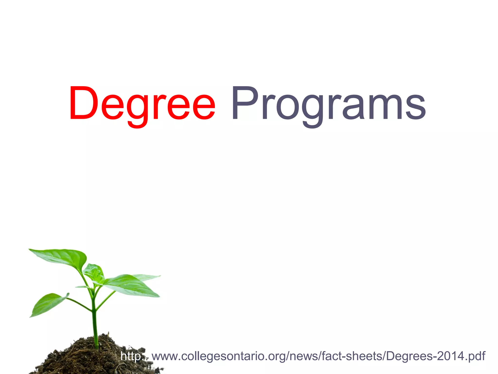 http://www.collegesontario.org/news/fact-sheets/Degrees-2014.pdf
Degree Programs
 