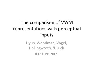 The comparison of VWM representations with perceptual inputs Hyun, Woodman, Vogel, Hollingworth, & Luck JEP: HPP 2009 