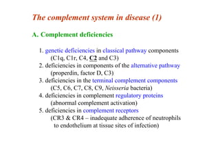 The complement system in disease (1)
A. Complement deficiencies
1. genetic deficiencies in classical pathway components
(C...