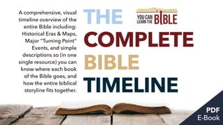 THE
COMPLETE
BIBLE
TIMELINE
A comprehensive, visual
timeline overview of the
entire Bible including:
Historical Eras & Map...