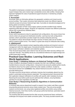The platform emphasizes consistent account access, demonstrating how clear customer
support designs help users resolve login complexities across older profiles. Studying their
approach highlights the value of operational support structures in maintaining complex
system integrity.
3. Acccluster
Acccluster offers an informative glimpse into geographic variations and mixed-country
account profiles. Their system structures help researchers study how different regional
networks accept and process historical login data. It provides an educational playground for
testing global connectivity variables.
Their clear separation of fresh versus legacy options provides excellent study material
regarding profile lifecycle stages. Students can objectively compare how different profile tiers
interact with contemporary database filters.
4. SmmTopPva
Known within educational circles for specialized bulk configurations, this source shows how
volume orders are grouped and distributed smoothly. Learning how bulk configurations
maintain uniform parameters provides insight into complex enterprise planning.
The platform's setups demonstrate how large volumes of historic data can be handled
without creating system errors. This makes it a great case study for enterprise data scaling.
5. USAOnlineIT
USAOnlineIT provides detailed context regarding safety practices and long-term account
management within the digital space. Educational tutorials reference their frameworks to
teach proper verification validation and credential updates.
Their structural layout helps users observe how old accounts retain recovery settings over
multi-year intervals. This stability serves as a foundational reference for digital storage and
profile preservation studies.
Practical Case Studies: Learning Outcomes and Real-
World Applications
Case Study 1: Validating Software via Historical Testing Profiles
A team of platform developers needed to evaluate how their new notification software
handled diverse consumer configurations. Using brand-new accounts yielded perfect results,
but failed to show how the system performed under realistic conditions. Guided by
instructional articles from Liveitstore, they utilized historical accounts to build a more
accurate testing group.
The older accounts carried distinct verification histories that immediately altered how the
system’s automated sorting protocols responded. The engineering team discovered that
their application delayed notifications for profiles with specific older metadata structures.
Resolving this issue before public launch optimized their software, ensuring flawless
operation for all users regardless of profile age.
Case Study 2: Researching Academic Algorithms in Communication
Networks
A university data science department sought to research how modern web filters evaluate
long-standing personal accounts versus newly created ones. They set up two parallel
research environments: one using newly registered profiles and another using verified
historical accounts. Over three months, both groups performed identical, automated search
and retrieval operations.
The resulting data demonstrated that the older accounts experienced fewer verification
challenges and enjoyed more stable connection paths. This study provided students with
 