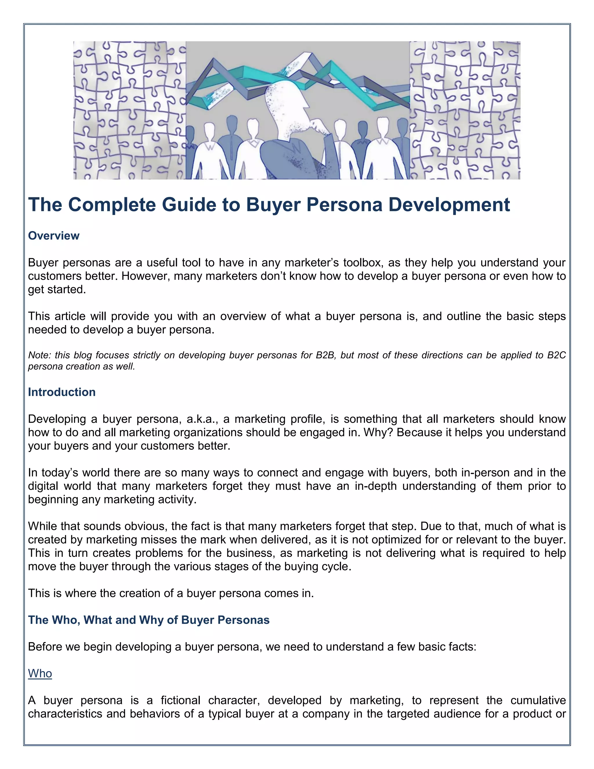 The Complete Guide to Buyer Persona Development | PDF