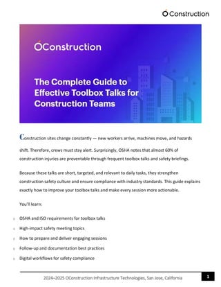 The Complete Guide to Effective Toolbox Talks for Construction Teams | PDF