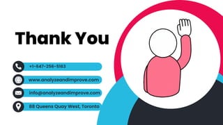 Thank You
info@analyzeandimprove.com
88 Queens Quay West, Toronto
+1-647-256-5163​
www.analyzeandimprove.com
 