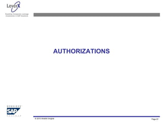 Assisting Companies Leverage
Investments in SAP Solutions
AUTHORIZATIONS
© 2010 Shobhit Singhal Page 67
 