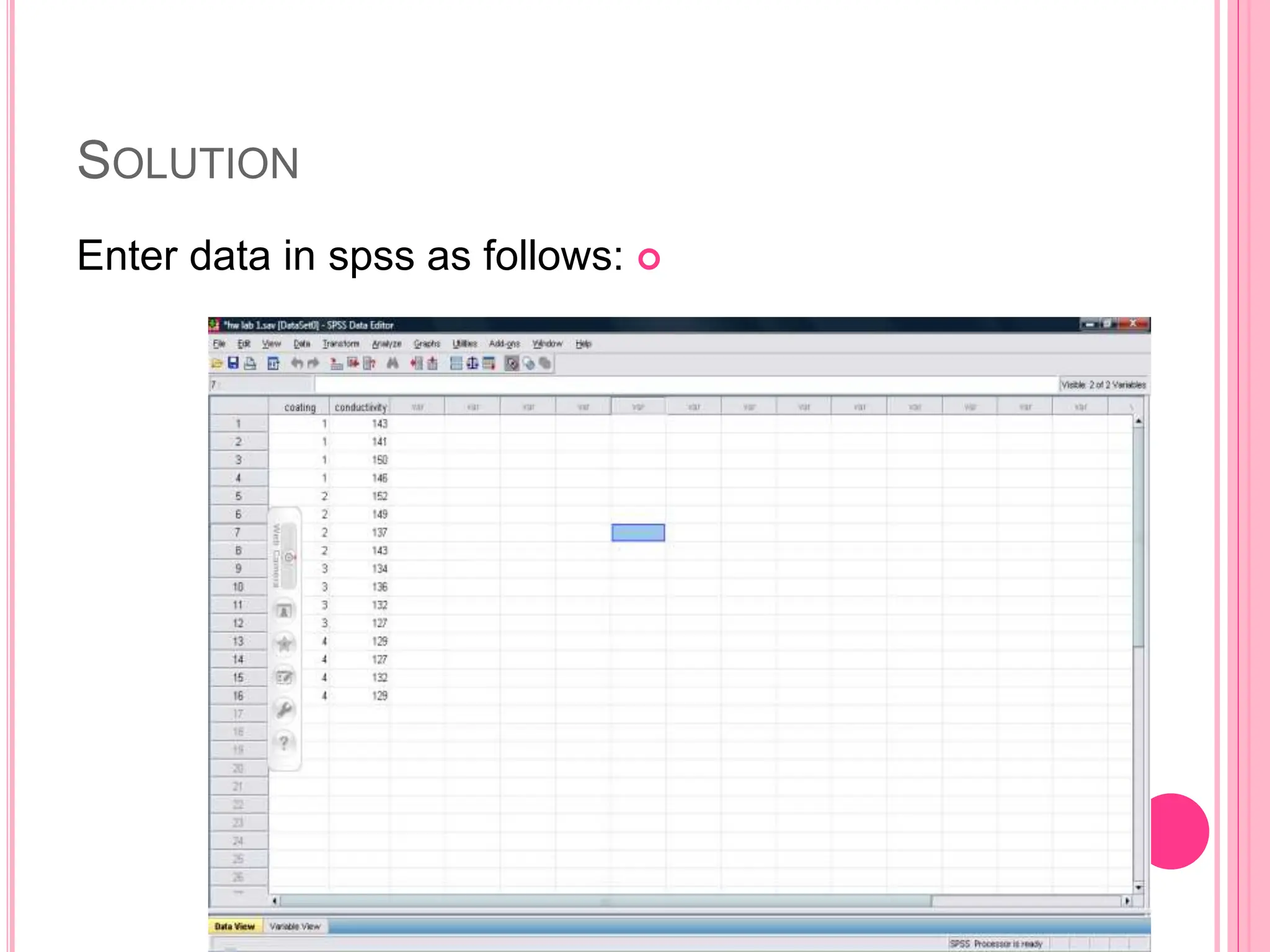 SOLUTION

Enter data in spss as follows:
 