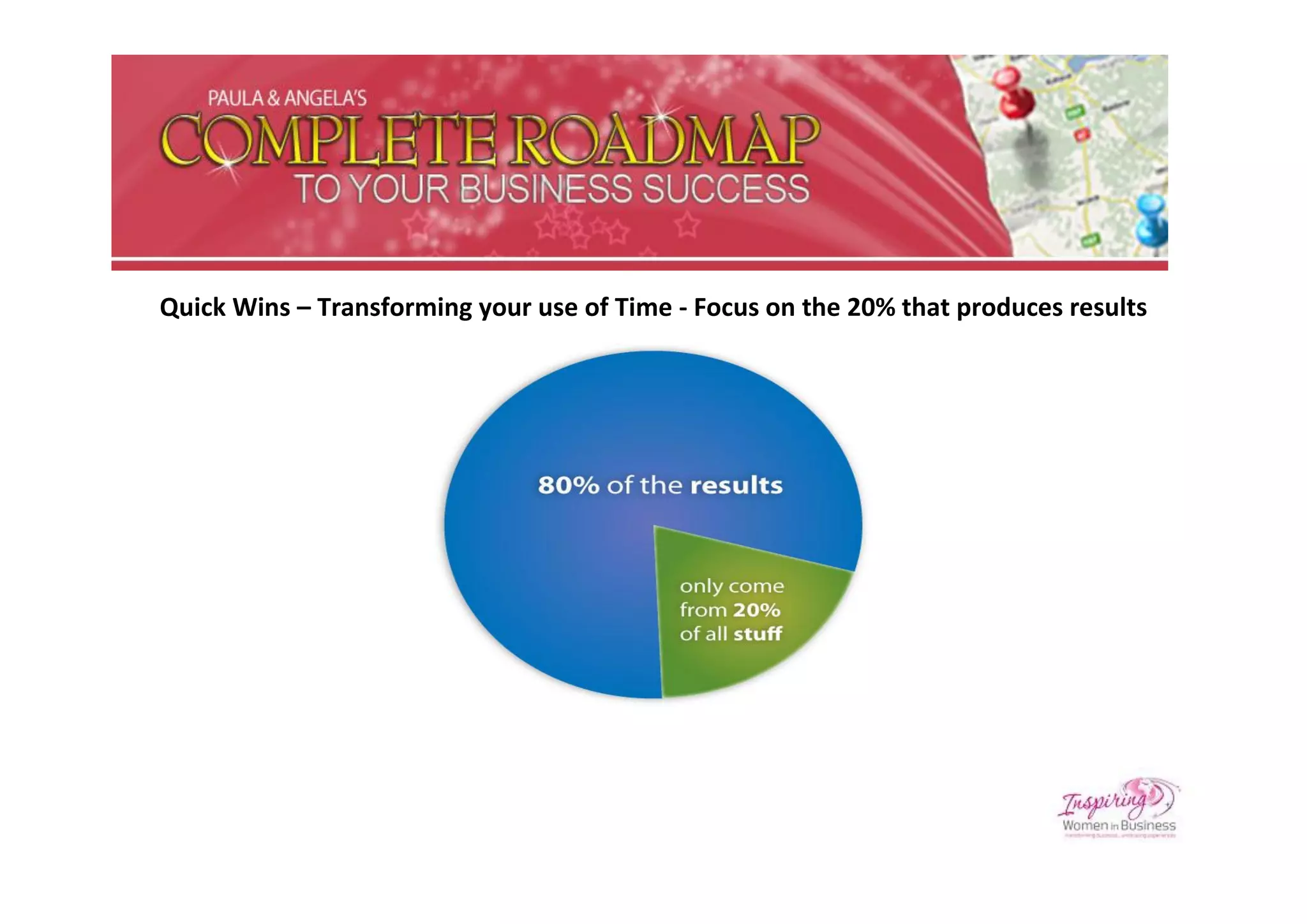 Quick Wins – Transforming your use of Time - Focus on the 20% that produces results
 