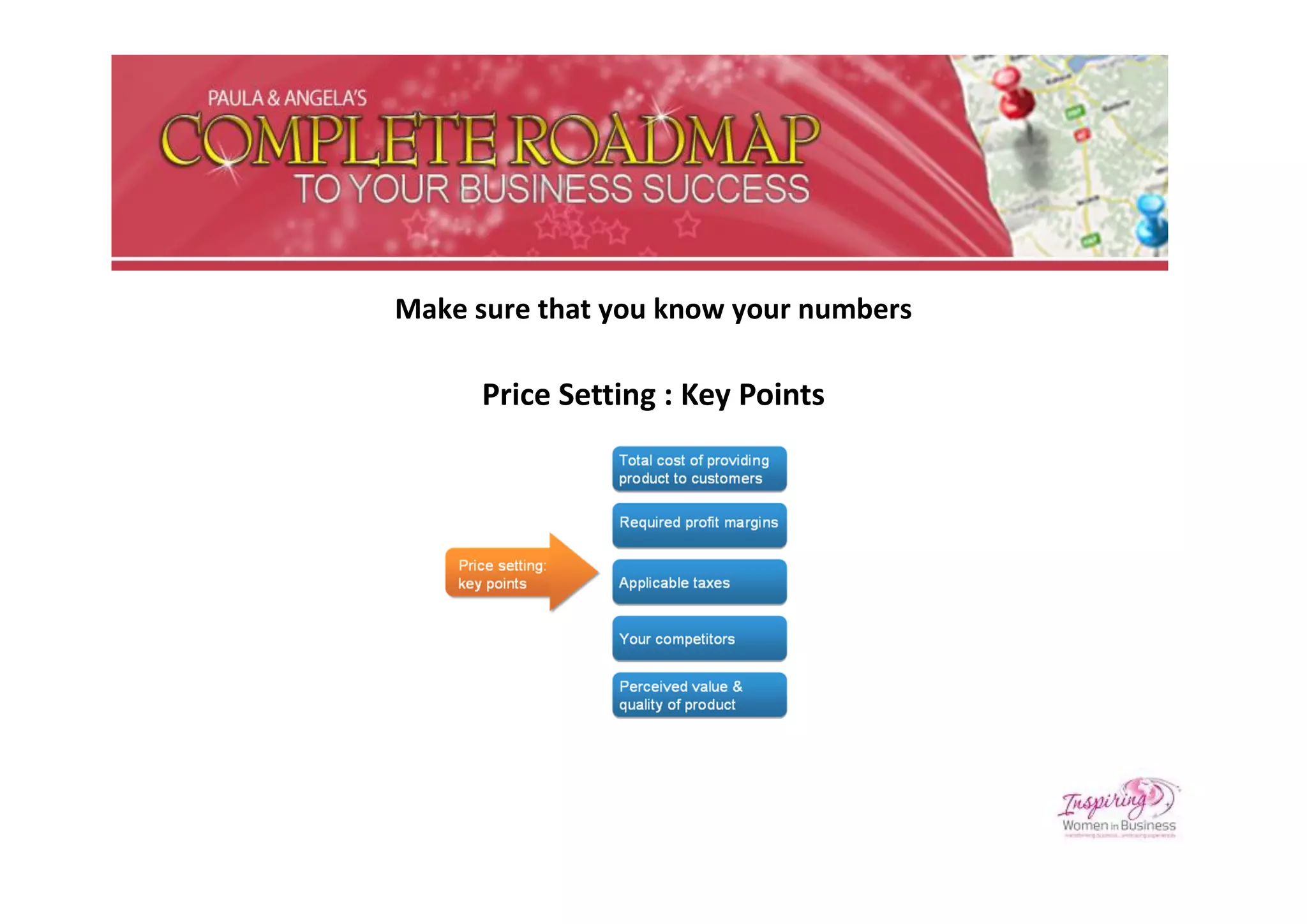 Make sure that you know your numbers

      Price Setting : Key Points
 