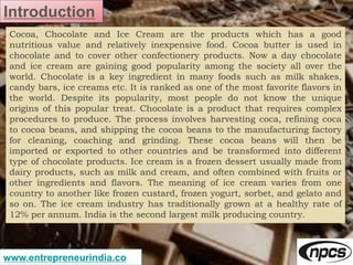 www.entrepreneurindia.co
Introduction
Cocoa, Chocolate and Ice Cream are the products which has a good
nutritious value an...