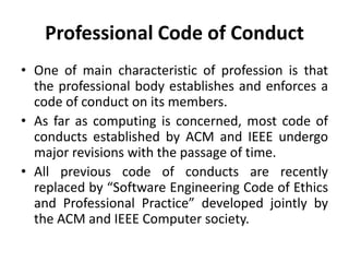 Professional Code Acm The computing profession slides and the complete code of conduct | PDF