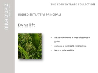 •   riduce visibilmente le linee e le zampe di
    gallina

•   aumenta la luminosità e morbidezza

•   lascia la pelle morbida
 