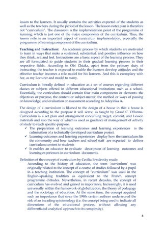 Curriculum Course Lesson The concept of curriculum | PDF
