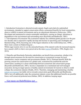 The Concept Of Ecotourism And Its Effects On The Environment | PDF