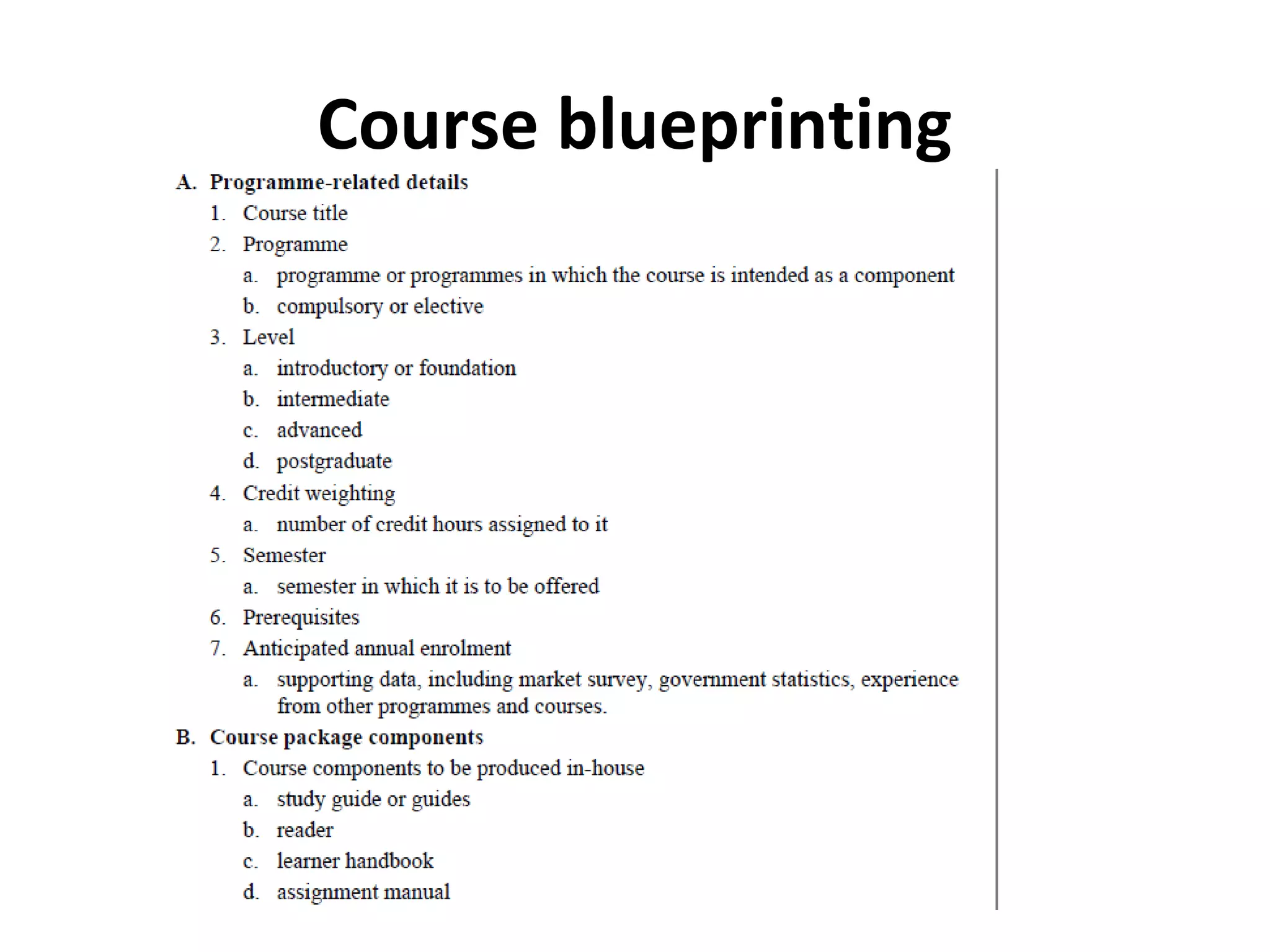 Course blueprinting
 