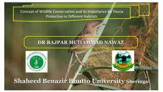 DR RAJPAR MUHAMMAD NAWAZ
Shaheed Benazir Bhutto University Sheringal
Concept of Wildlife Conservation and its Importance for Fauna
Protection in Different Habitats
 