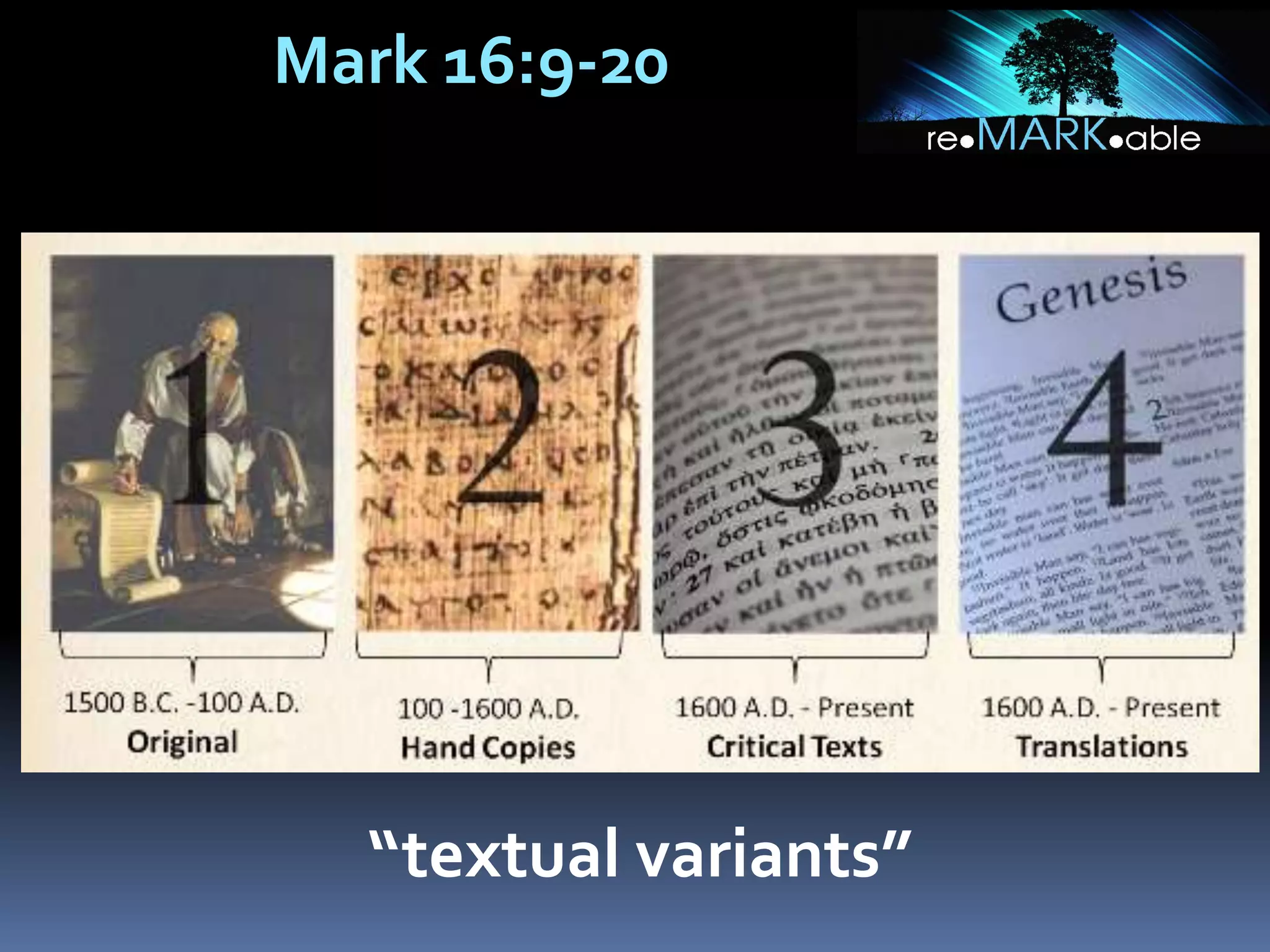 Mark 16:9-20
“textual variants”
 