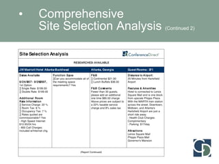 Comprehensive  Site Selection Analysis  (Continued 2) 