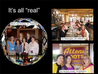 It’s all “real”
NECC, San Antonio, TX 7/02/2008

CIL Washington, DC 4/08/2013

SLJ Summit, Austin, TX 9/29/2013

 