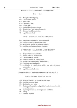 4                  Constitution of Kenya                [Rev. 2010

       CHAPTER FIVE—LAND AND ENVIRONMENT

            ...
